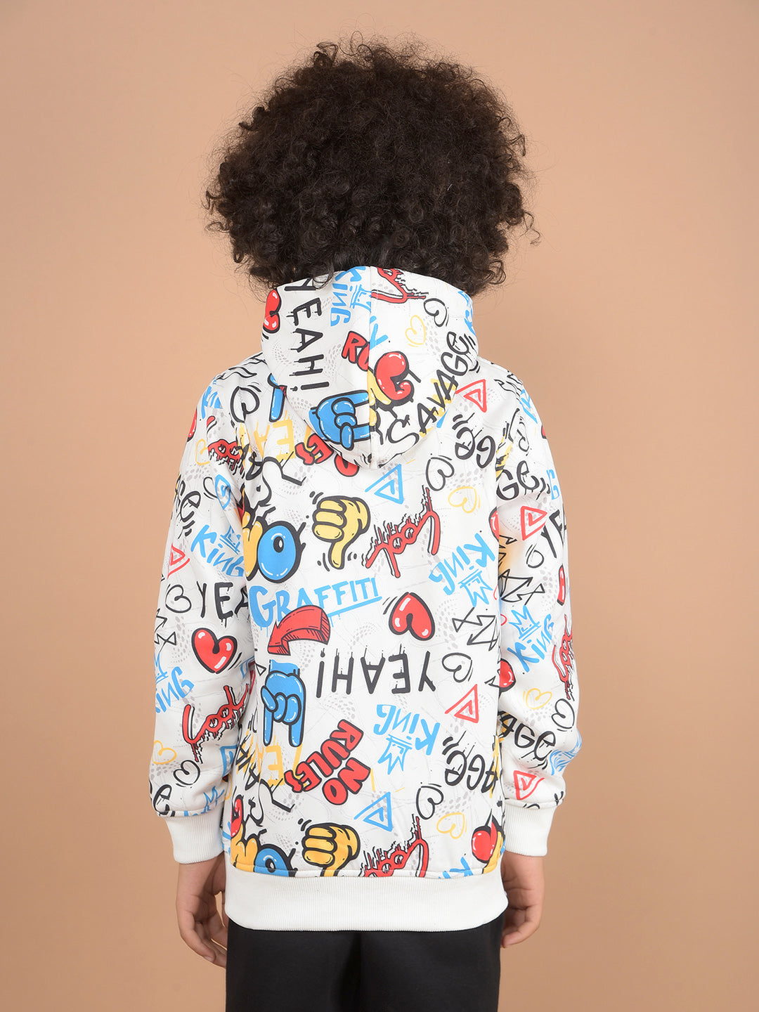 White Printed Hooded Neck Sweatshirt-Boys Sweatshirts-Crimsoune Club