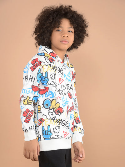 White Printed Hooded Neck Sweatshirt-Boys Sweatshirts-Crimsoune Club