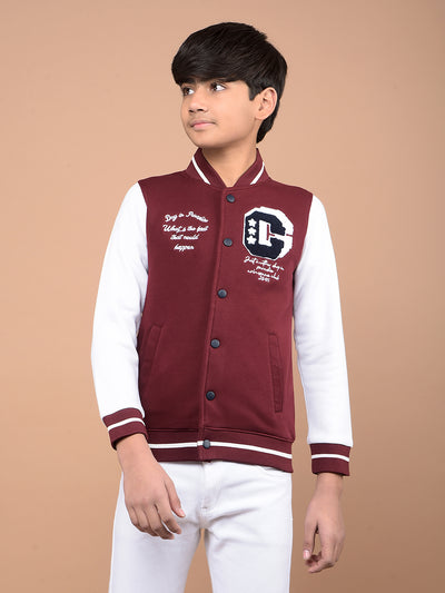 Wine Color Blocked Varsity Jacket