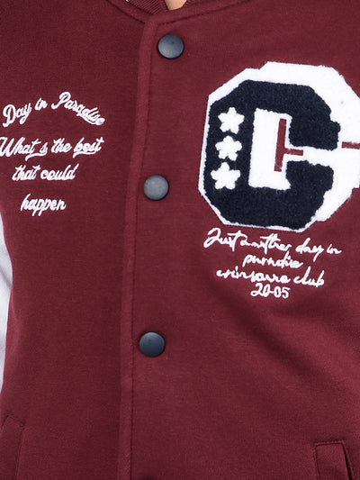 Wine Color Blocked Varsity Jacket