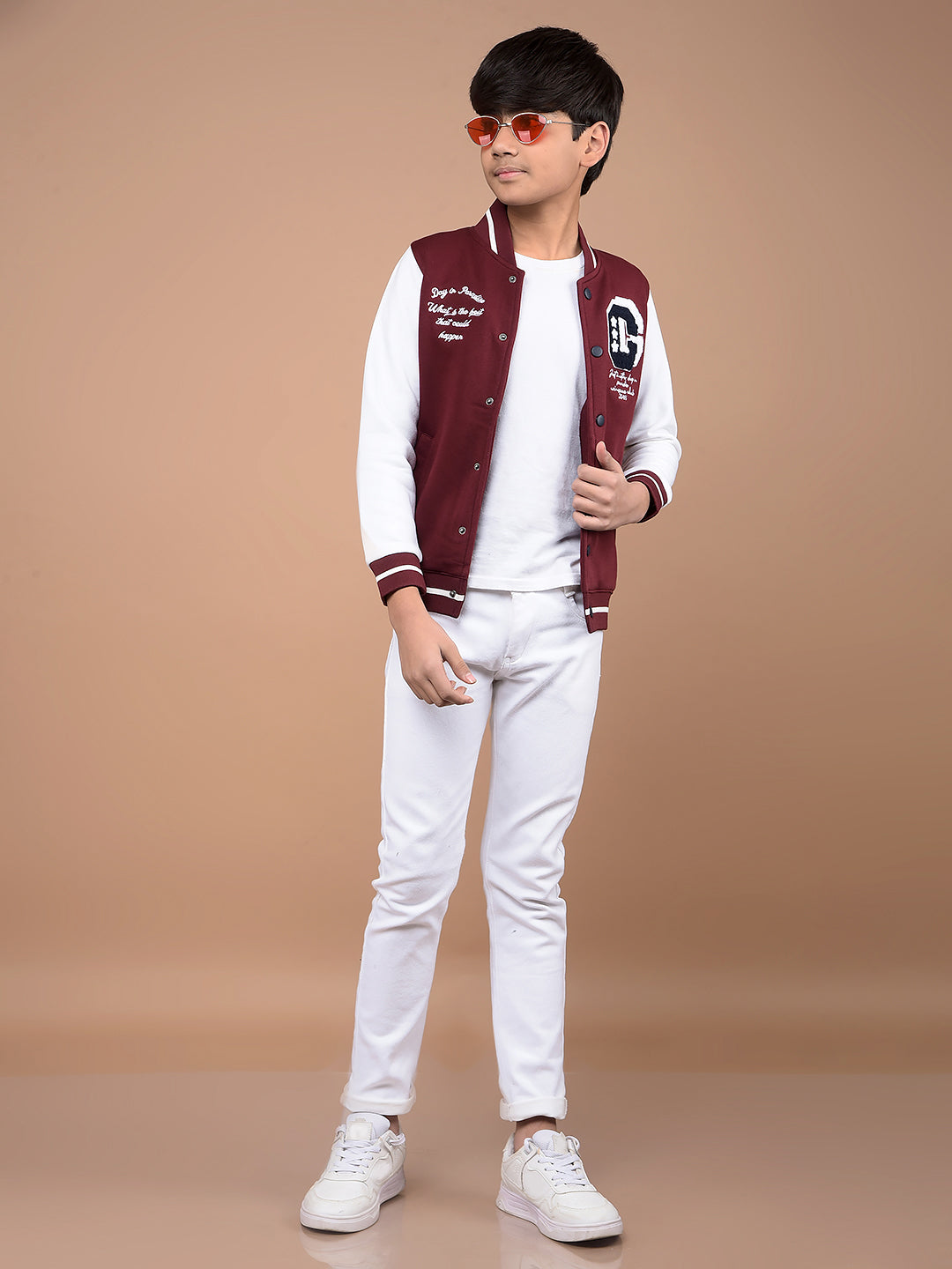 Wine Color Blocked Varsity Jacket