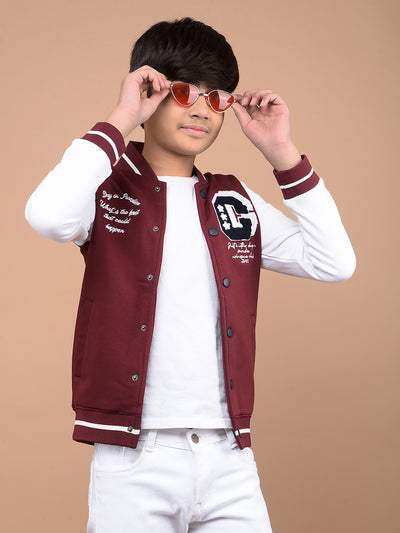 Wine Color Blocked Varsity Jacket