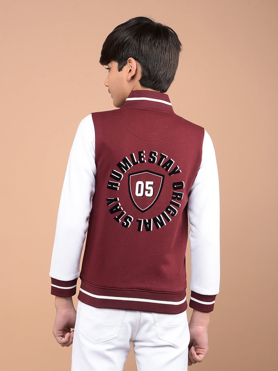 Wine Color Blocked Varsity Jacket