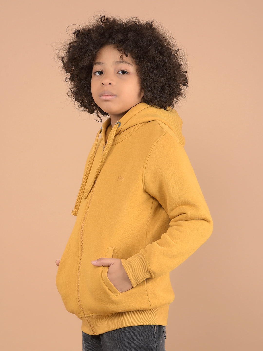 Mustard Hooded Neck Sweatshirt-Boys Sweatshirts-Crimsoune Club