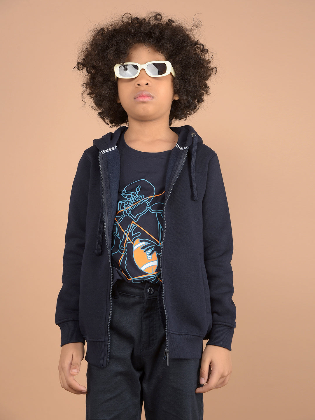 Navy Blue Hooded Neck Sweatshirt-Boys Sweatshirts-Crimsoune Club