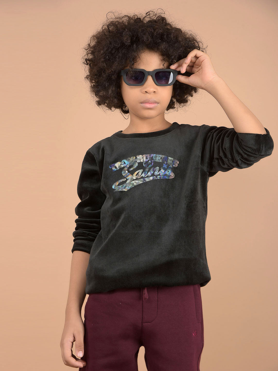 Black Graphic Print Sweatshirt-Boys Sweatshirts-Crimsoune Club