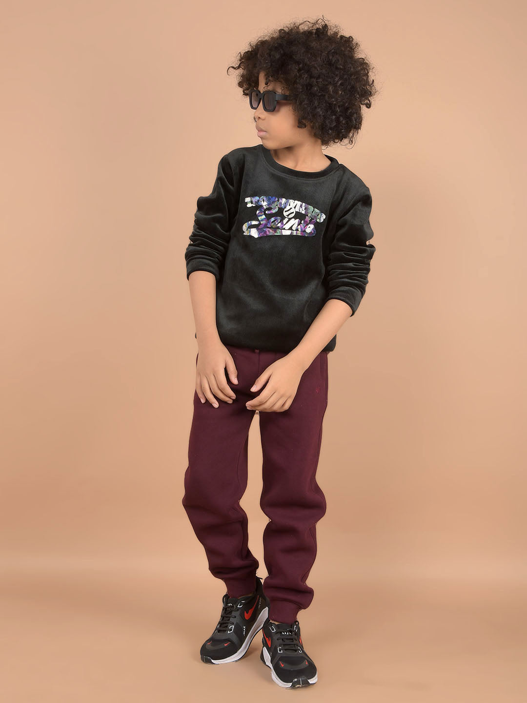 Black Graphic Print Sweatshirt-Boys Sweatshirts-Crimsoune Club