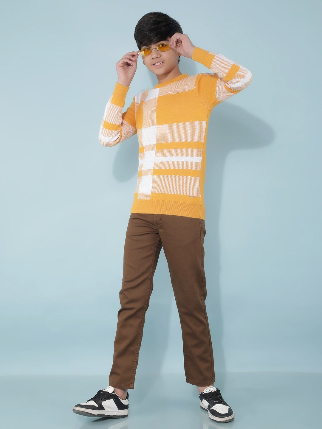 Mustard Checked Sweater-Boys Sweaters-Crimsoune Club