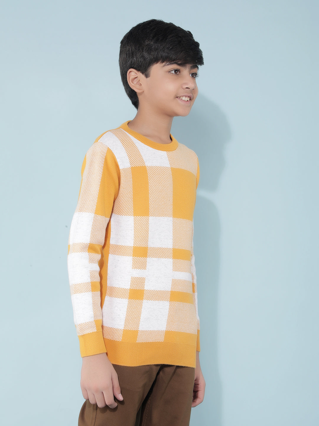 Mustard Checked Sweater-Boys Sweaters-Crimsoune Club