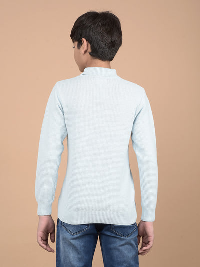 Blue High Neck 100% Cotton Sweater