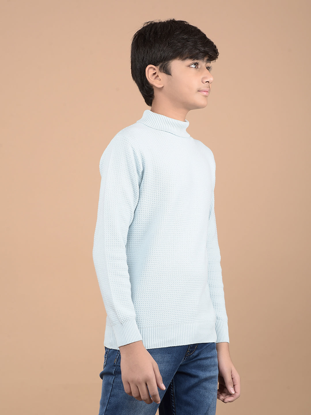 Blue High Neck 100% Cotton Sweater