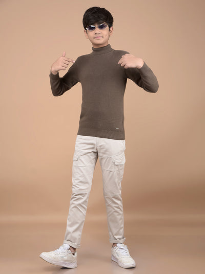 Brown High Neck 100% Cotton Sweater