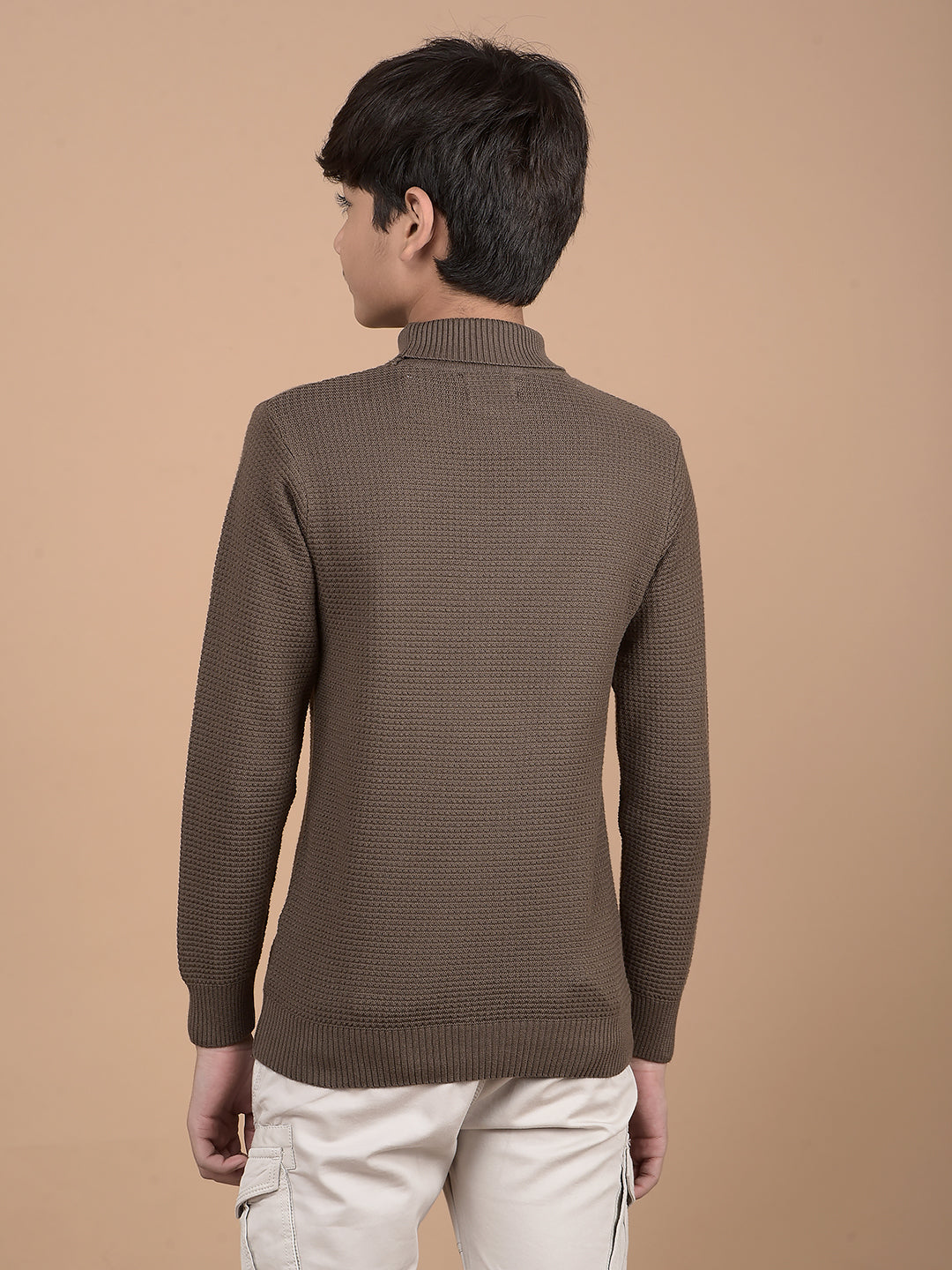 Brown High Neck 100% Cotton Sweater