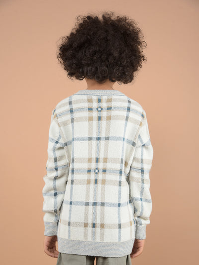 Off White Checked Sweater-Boys Sweaters-Crimsoune Club