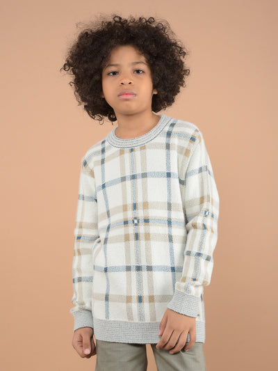 Off White Checked Sweater-Boys Sweaters-Crimsoune Club