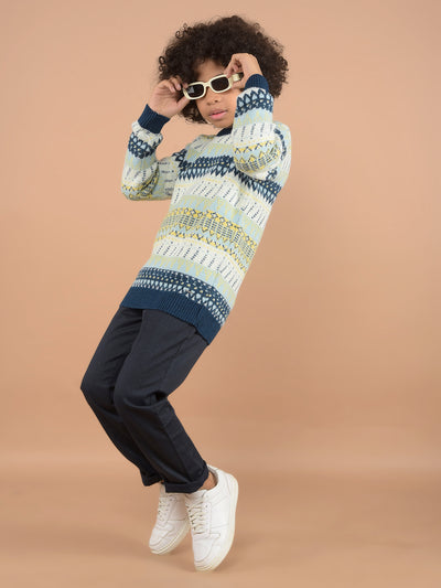 Multi-Color Jacquard Sweater-Boys Sweaters-Crimsoune Club