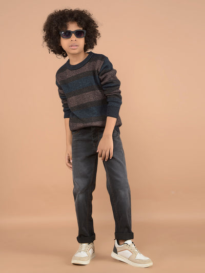 Brown Horizontal Striped Sweater-Boys Sweaters-Crimsoune Club