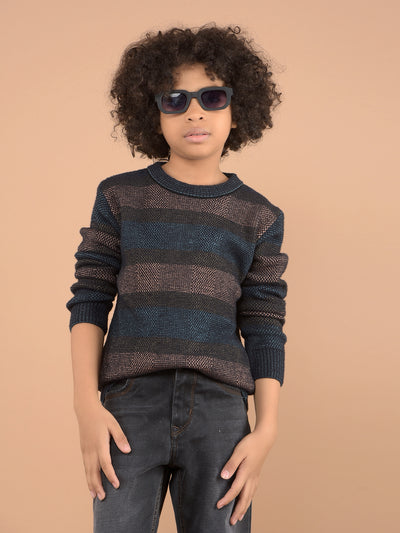 Brown Horizontal Striped Sweater-Boys Sweaters-Crimsoune Club