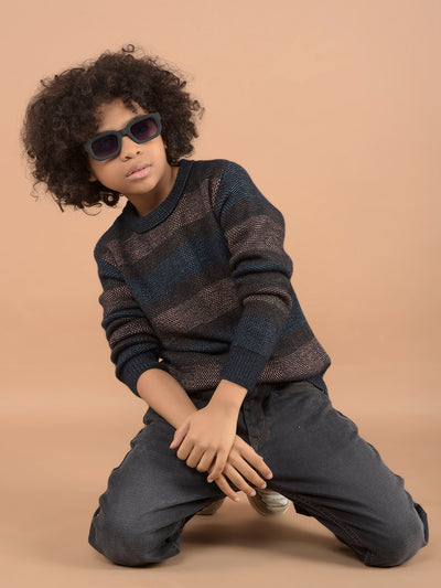 Brown Horizontal Striped Sweater-Boys Sweaters-Crimsoune Club