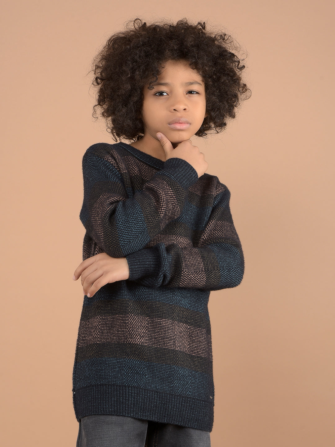 Brown Horizontal Striped Sweater-Boys Sweaters-Crimsoune Club