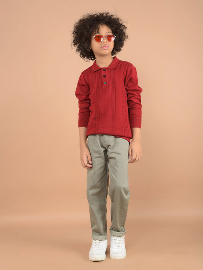 Red 100% Cotton Sweater-Boys Sweaters-Crimsoune Club