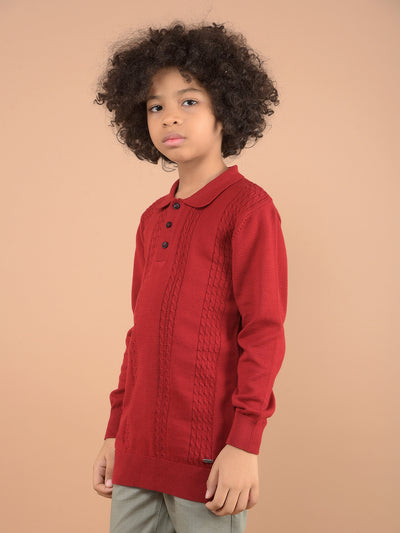 Red 100% Cotton Sweater-Boys Sweaters-Crimsoune Club