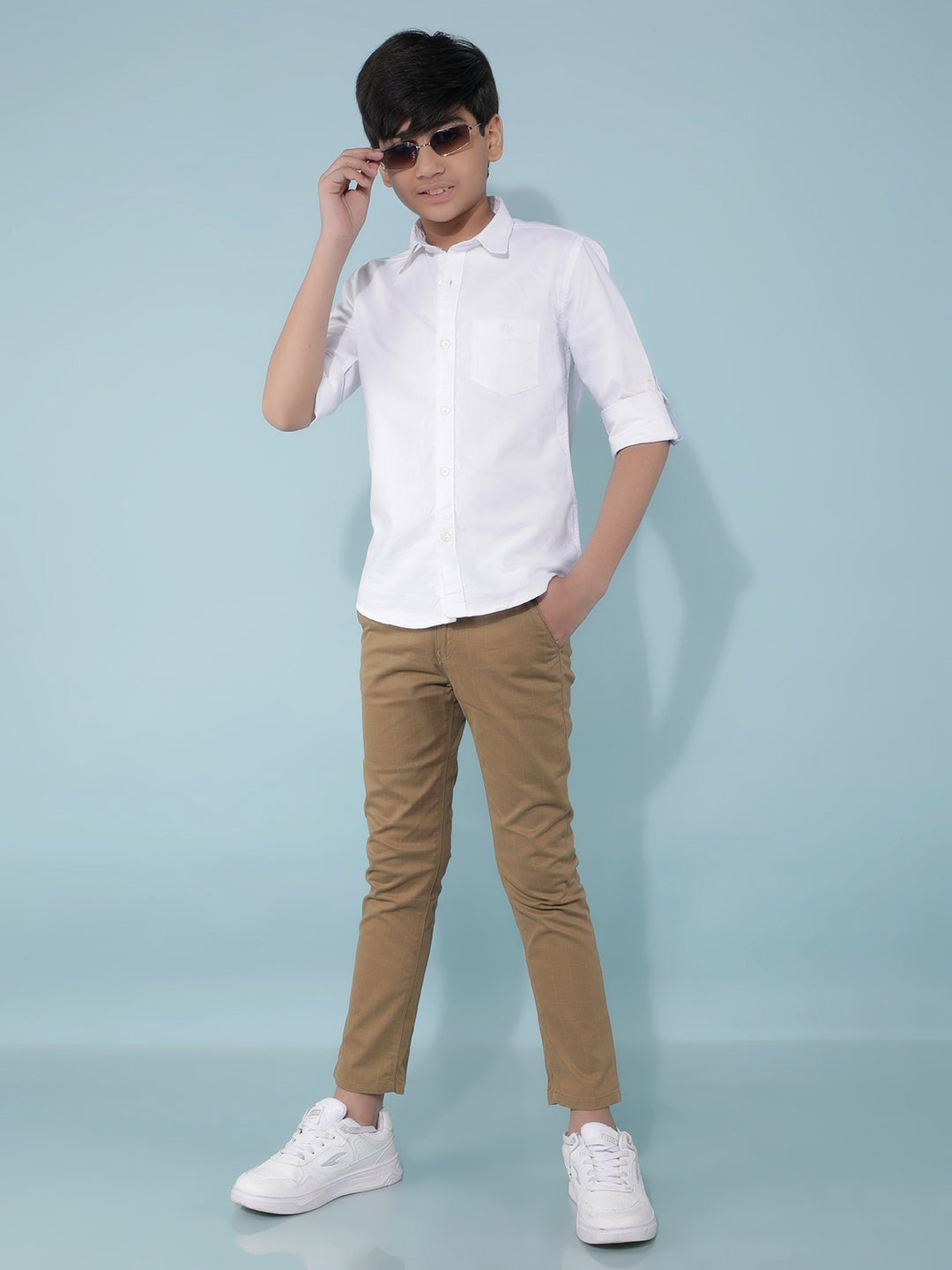 Beige Checked Trousers-Boys Trousers-Crimsoune Club