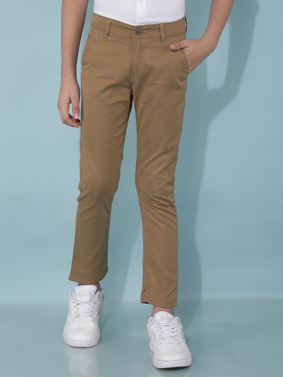 Beige Checked Trousers-Boys Trousers-Crimsoune Club