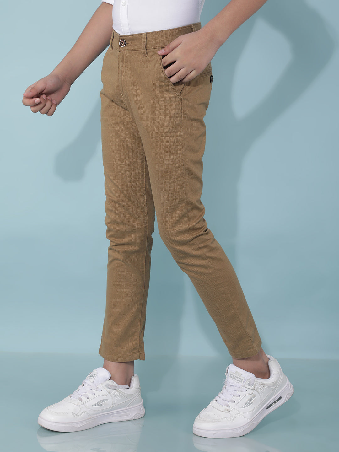 Beige Checked Trousers-Boys Trousers-Crimsoune Club