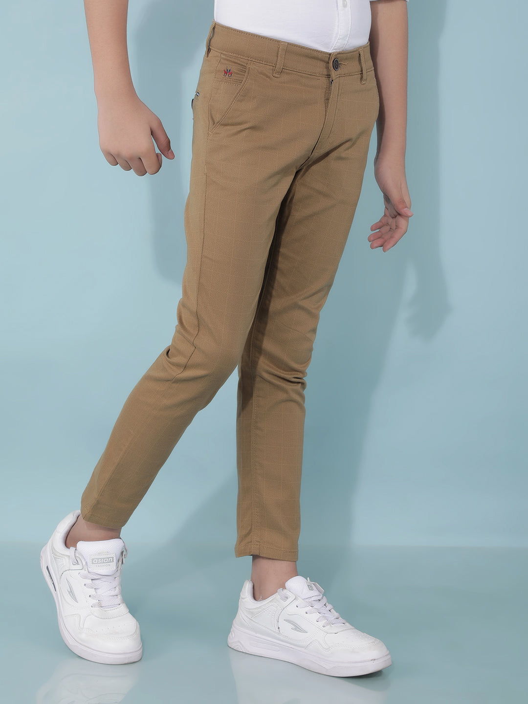 Beige Checked Trousers-Boys Trousers-Crimsoune Club