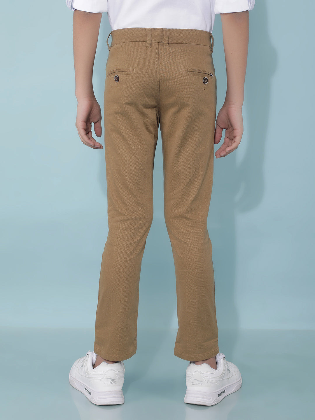 Beige Checked Trousers-Boys Trousers-Crimsoune Club