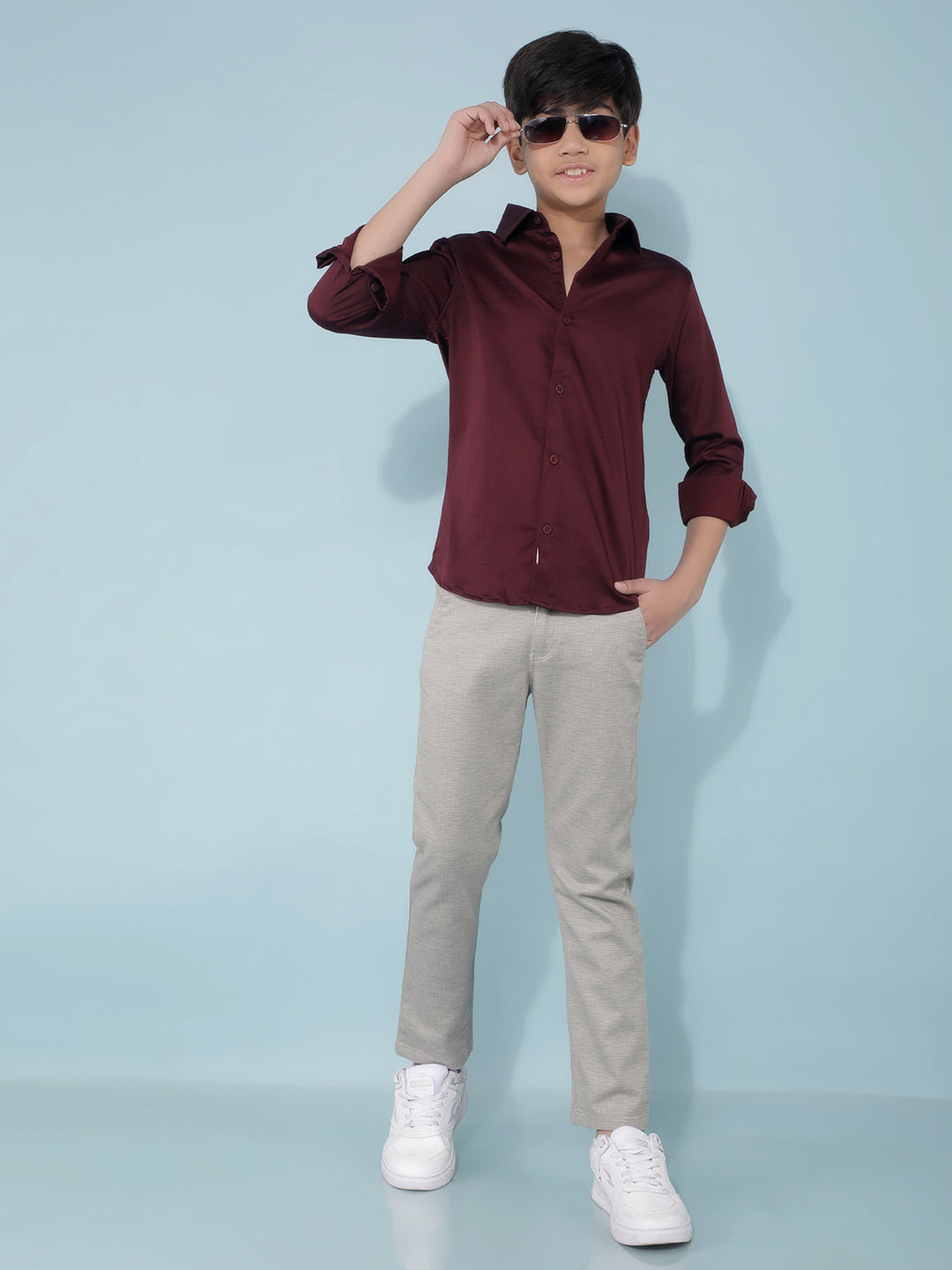 Grey Textured Print Trousers-Boys Trousers-Crimsoune Club