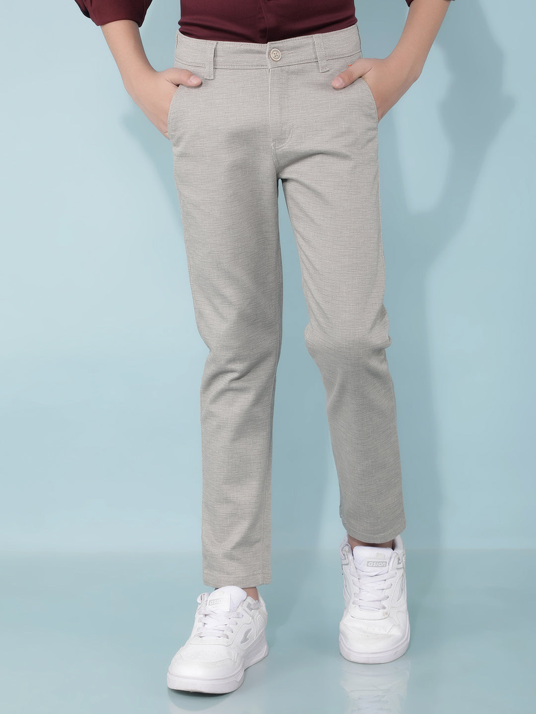 Grey Textured Print Trousers-Boys Trousers-Crimsoune Club