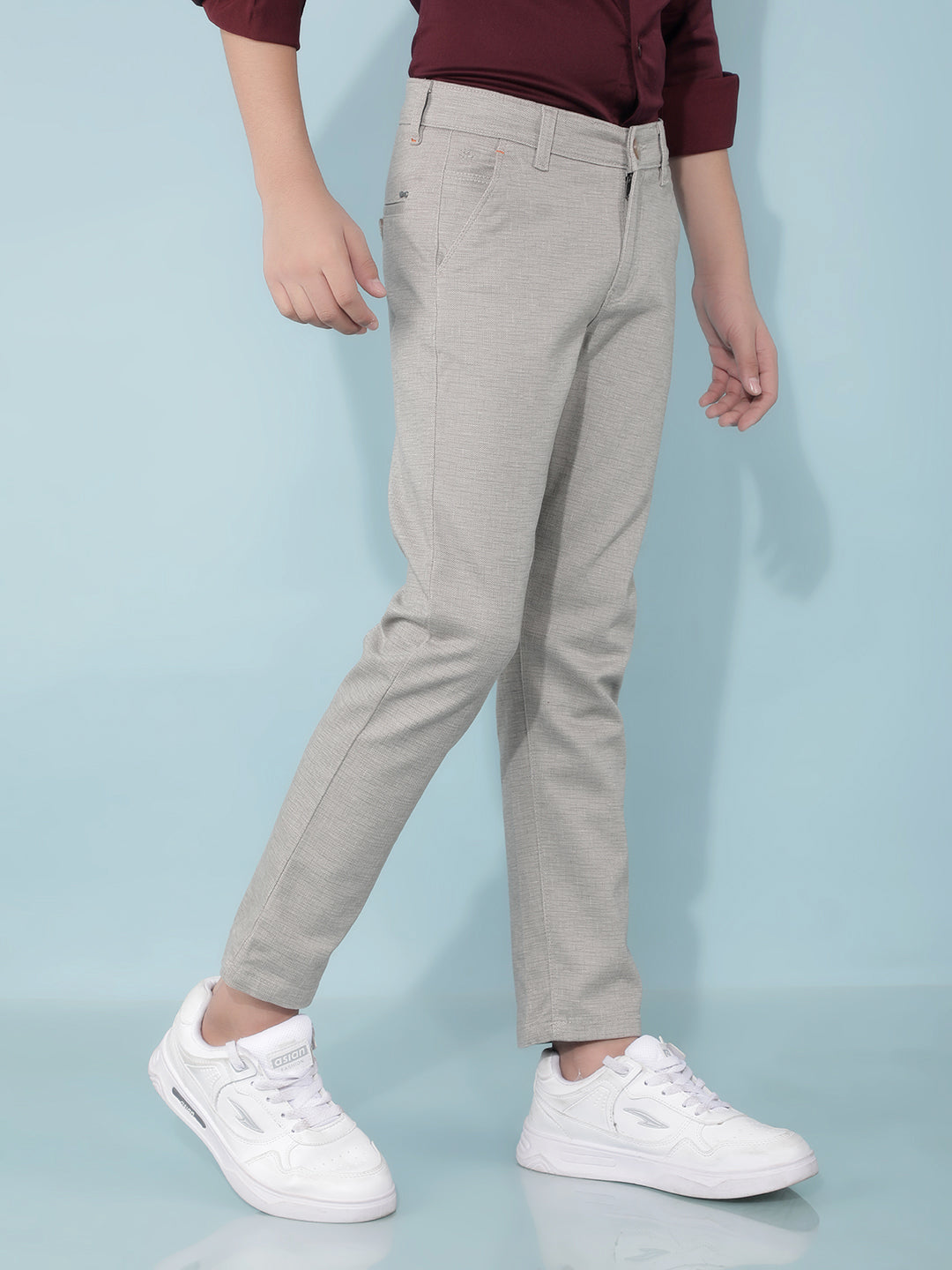 Grey Textured Print Trousers-Boys Trousers-Crimsoune Club