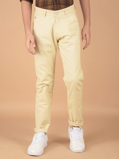 Beige Checked Cotton Chinos