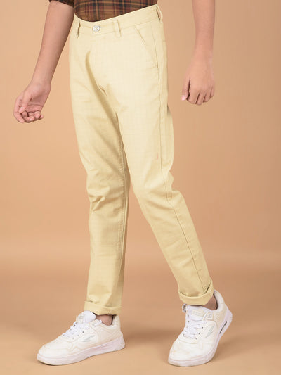 Beige Checked Cotton Chinos