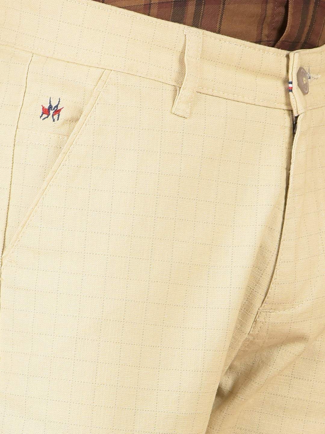 Beige Checked Cotton Chinos