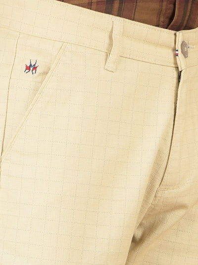 Beige Checked Cotton Chinos