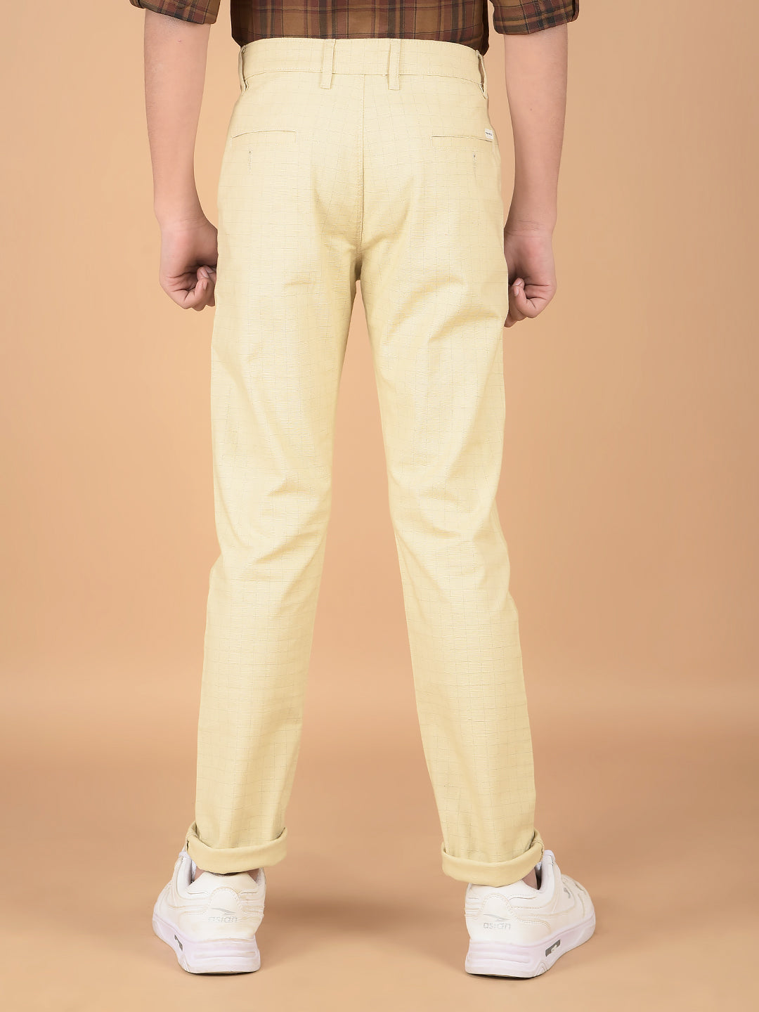 Beige Checked Cotton Chinos