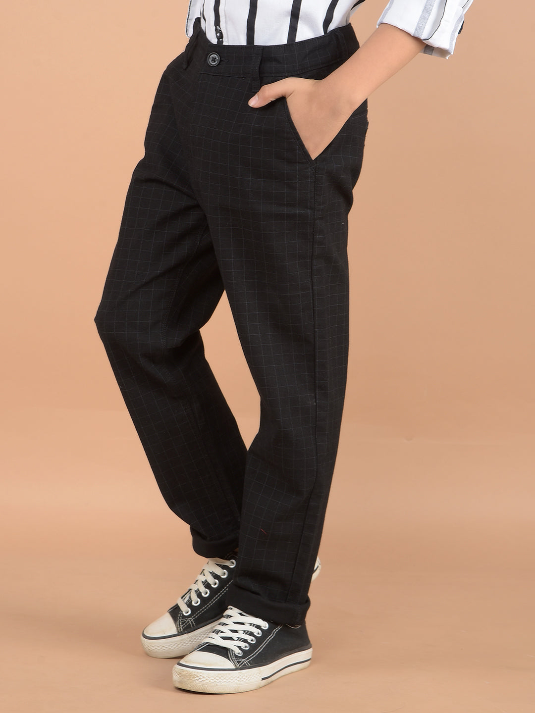 Black Printed Cotton Trousers-Boys Trousers-Crimsoune Club