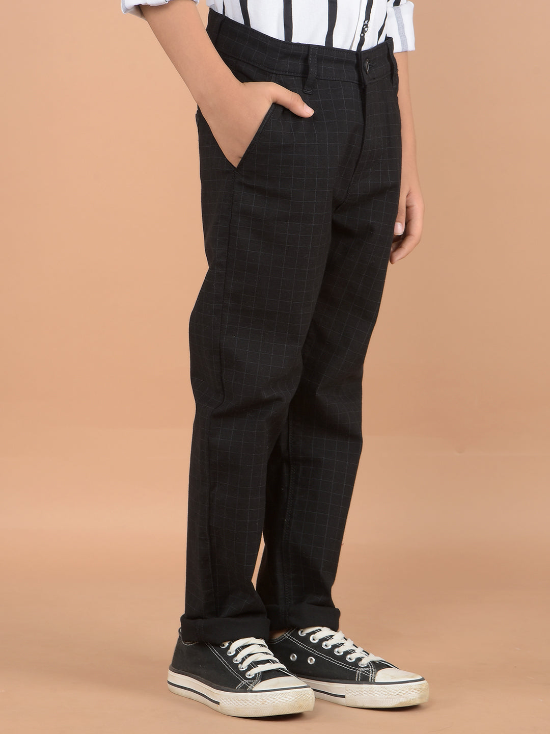 Black Printed Cotton Trousers-Boys Trousers-Crimsoune Club