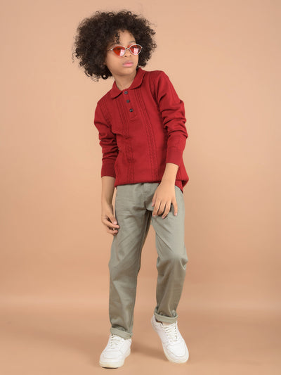 Olive Printed Cotton Trousers-Boys Trousers-Crimsoune Club