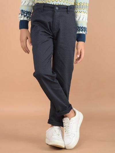 Navy Blue Printed Cotton Trousers-Boys Trousers-Crimsoune Club