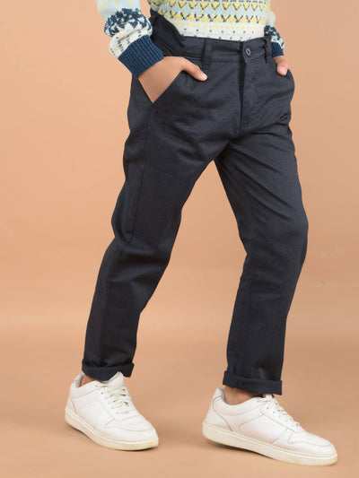 Navy Blue Printed Cotton Trousers-Boys Trousers-Crimsoune Club