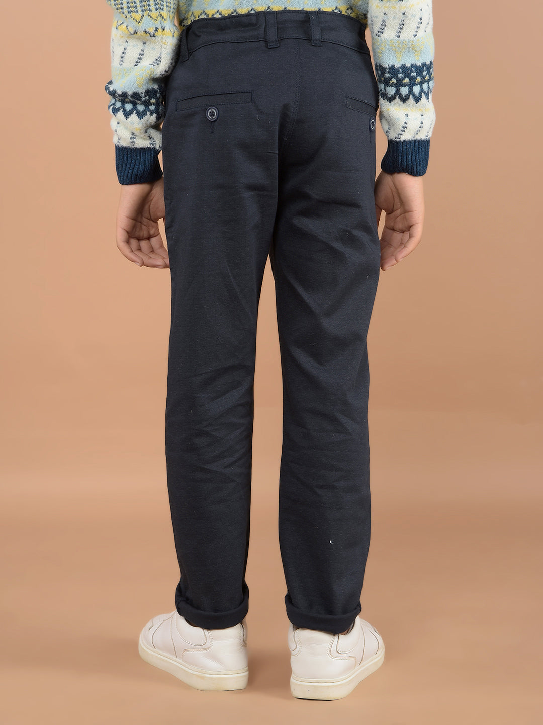 Navy Blue Printed Cotton Trousers-Boys Trousers-Crimsoune Club