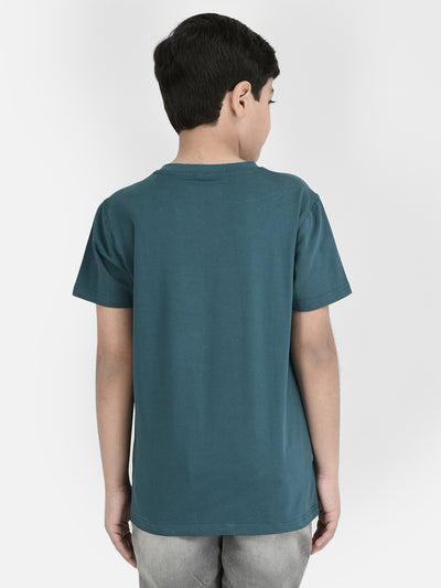 Green Graphic Print Cotton T-Shirt-Boys T-shirts-Crimsoune Club