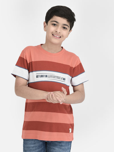 Peach Striped T-shirt-Boys T-shirts-Crimsoune Club