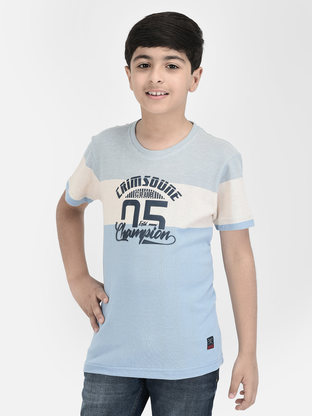 Blue Typographic Print T-shirt-Boys T-shirts-Crimsoune Club