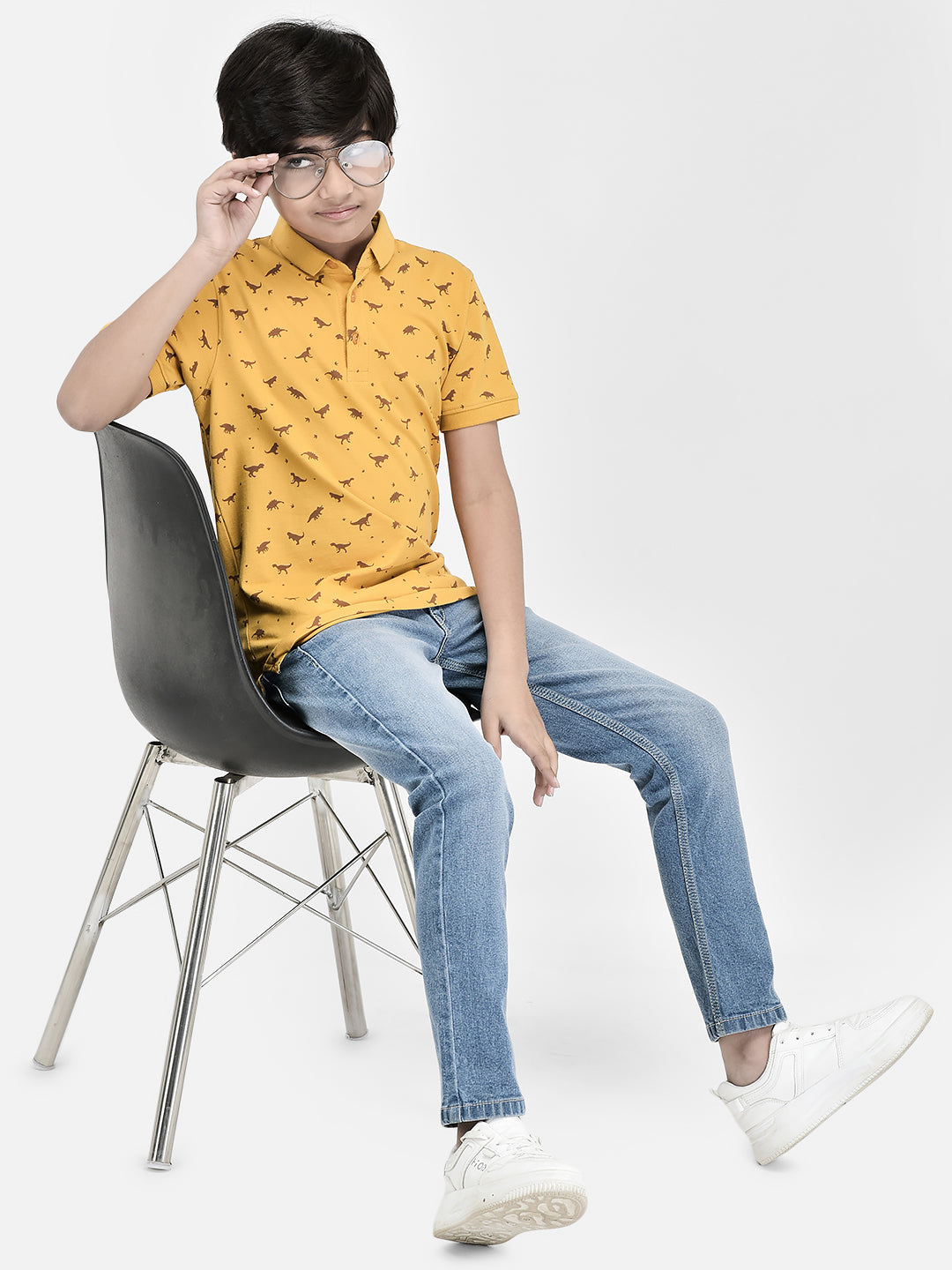 Printed Mustard T-shirt-Boys T-Shirts-Crimsoune Club