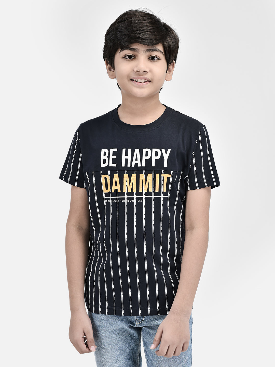 Striped Navy Blue T-shirt-Boys T-Shirts-Crimsoune Club